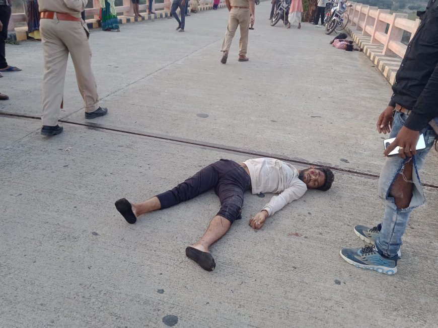 मोटरसाइकिल पंचनद पुल की रेलिंग से टकराई : दो की ठौर पर मौत , एक गंभीर घायल