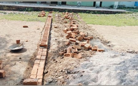 ग्रामीणों ने ठेकेदार पर लगाया निर्माण कार्य में घटिया सामग्री का उपयोग करने का आरोप
