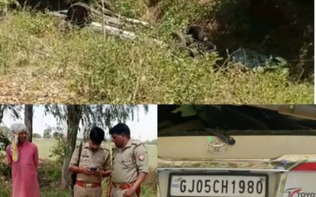 टायर फटने से अनियंत्रित होकर इनोवा कर खाई में गिरी, 9 लोग घायल