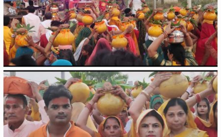 सिद्ध बाबा मंदिर में श्रीराम महायज्ञ के प्रारंभ में निकली भव्य कलश यात्रा