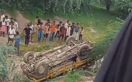 तेज रफ्तार स्कूल वैन खाई में पलटी, दर्जनों बच्चे घायल