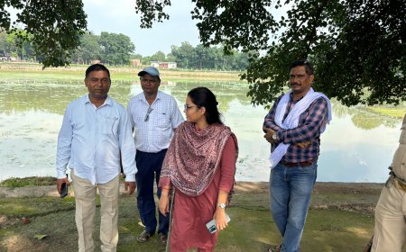 उप जिलाधिकारी ने नगर पालिका ई ओ के साथ किया धनुताल का निरीक्षण