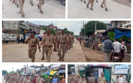 क्षेत्राधिकारी की अगवाई में कोतवाली एट पुलिस ने नगर पंचायत एट में किया पैदल गस्त