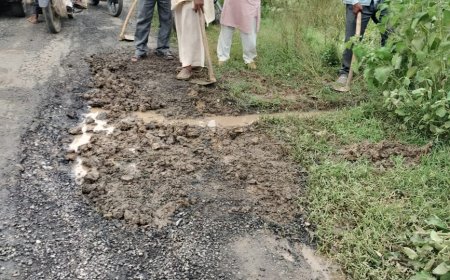 गड्ढा मुक्त अभियान में पीडब्ल्यूडी की लापरवाही,गिट्टी की जगह भराई जा रही मिट्टी