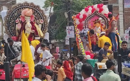 गाजे बाजे के साथ बड़ी धूमधाम से निकली गणेश प्रतिमाओं की सामूहिक बिसर्जन शोभा यात्रा