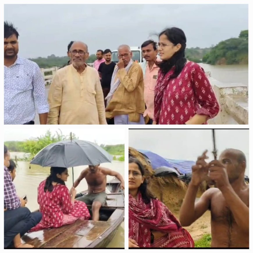 सदर एसडीएम नेहा व्याडवाल ने बाढ प्रभावित क्षेत्र का नाव द्वारा भ्रमण कर स्थिति का लिया जाएगा