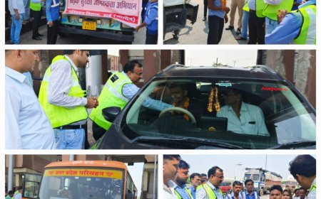 एट टोल प्लाजा पर वाहनों की चेकिंग क़र ड्राइविंग के बारे में चालकों को किया जागरूक