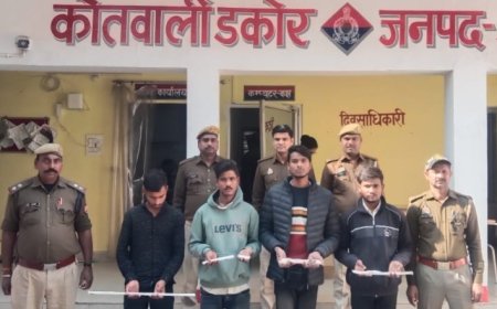 चोरी की योजना बनाते हुए चार अभियुक्तों को 01 अदद अवैध तमंचा कारतूस व चोरी के उपकरणों के साथ किया गिरफ्तार