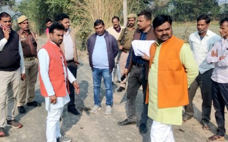 जांच समिति के सदस्यों ने डामर सड़क की पीडब्ल्यूडी के सहायक अभियंता ने की जांच, पायी खामिया