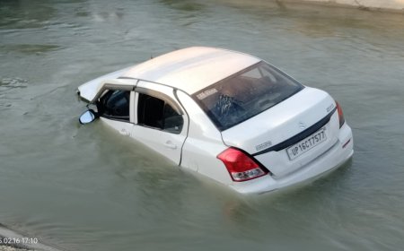 अनियंत्रित होकर बंबा में गिरी कार,पांच घायल