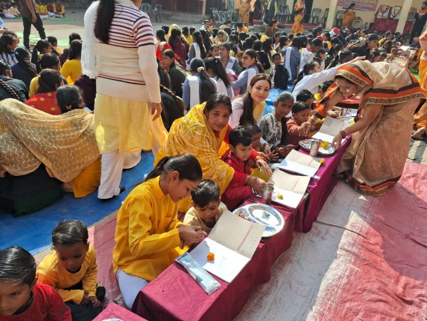 सरस्वती पूजन के साथ 95 शिशुओ का हुआ विद्यारम्भ संस्कार