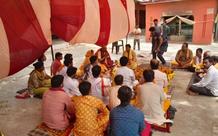 पंचनद पर नौ दिवसीय शतचंडी महायज्ञ का आगाज,धूमधाम से निकाली गई कलश यात्रा