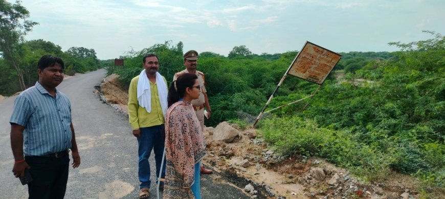 उपजिलाधिकारी ज्योति सिंह ने जे ई संग नदी बहाव से कटी सड़क का किया निरीक्षण