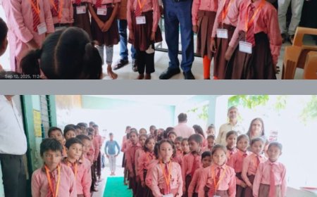 कम्पोजिट विधालय में टाई बेल्ट तथा आई-कार्ड पाकर बच्चों के चेहरे खिले