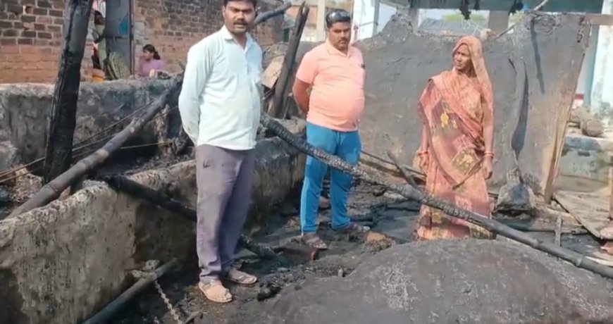 बिजली लाइन की चिंगारी से लगी आग में मवेशियों की हुई मौत