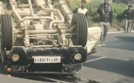 तेज रफ्तार बुलेरो  पलटने पर  बाल बाल बचे यात्री