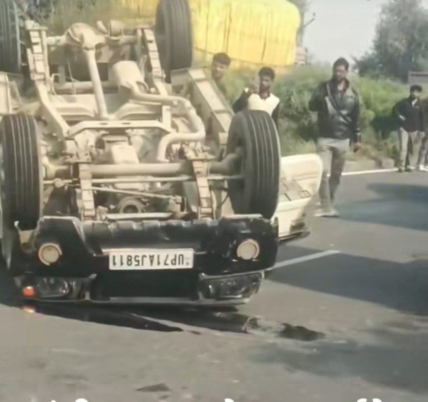 तेज रफ्तार बुलेरो  पलटने पर  बाल बाल बचे यात्री