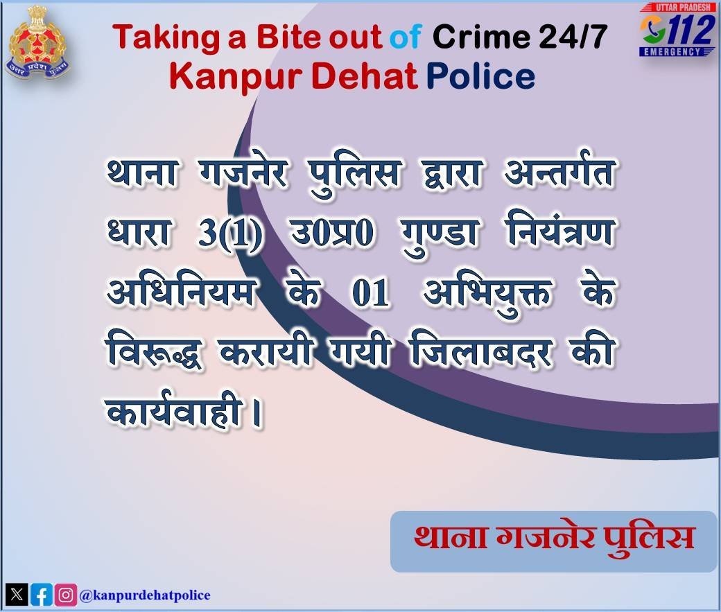 असामाजिक गतिविधियों में लिप्त अभियुक्त रिज़वान उर्फ भुल्ली 3 माह के लिए कानपुर देहात से जिलाबदर 🚨